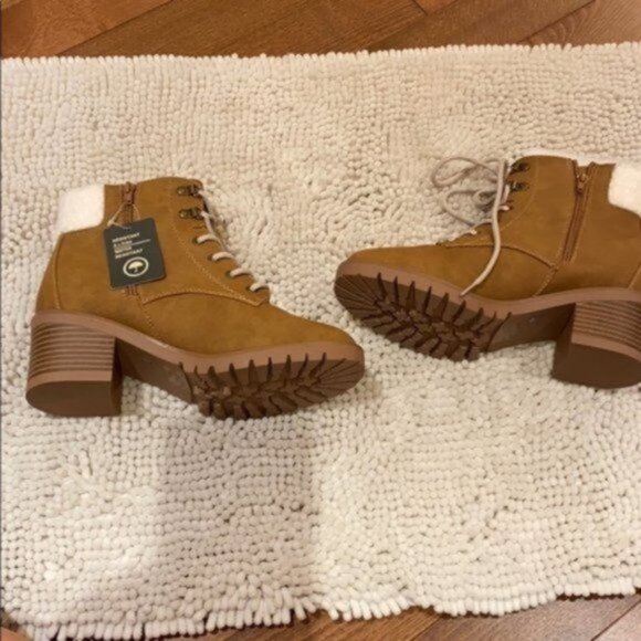 Addition Elle Women Brown Wide Combat Sherpa Trim Lace up Winter Boots Size 9W - Picture 5 of 12